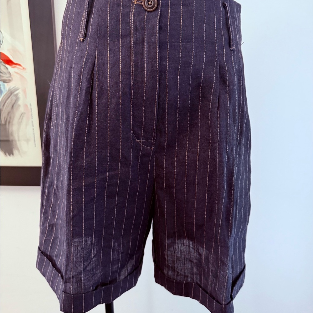 Navy Pinstripe Shorts